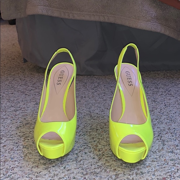 Neon Yellow Peep Toe Heels - Picture 2 of 4